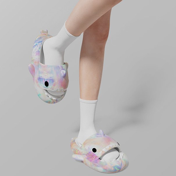 Custom Unisex Colorful Rainbow Non Slip Shower Bathroom Eva Foam Slipper Pillow Gradient Cloud Shark Slide Slippers for Women