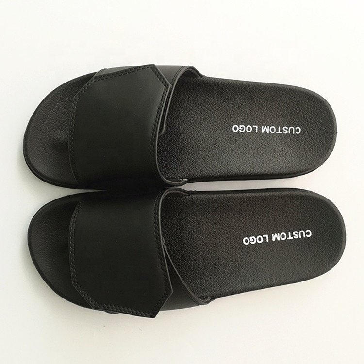 2021 Factory price quality black unisex pu slipper custom logo Comfortable slide sandal Adjustable summer slides
