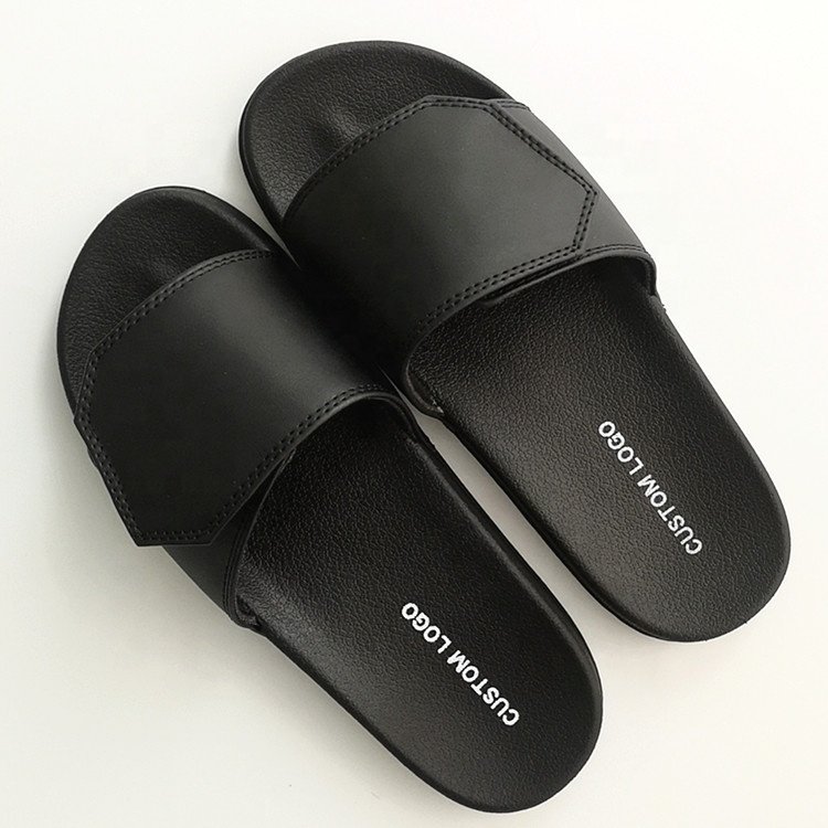 2021 Factory price quality black unisex pu slipper custom logo Comfortable slide sandal Adjustable summer slides
