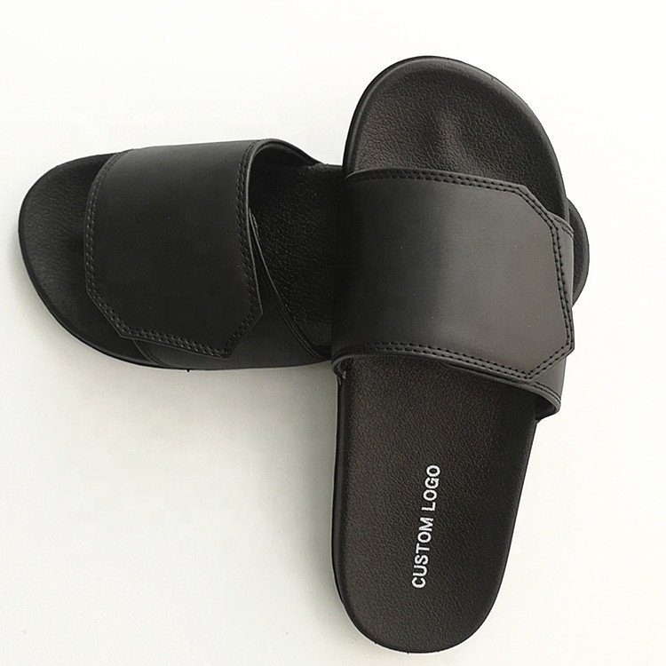 2021 Factory price quality black unisex pu slipper custom logo Comfortable slide sandal Adjustable summer slides