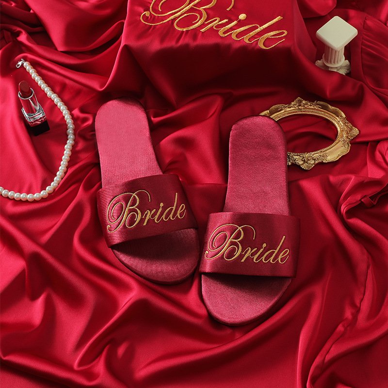 Hot sale solid color Women Bride Bridesmaid Slippers Wedding Party Gift Silks Satin house Shoes