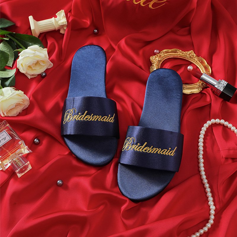 Hot sale solid color Women Bride Bridesmaid Slippers Wedding Party Gift Silks Satin house Shoes