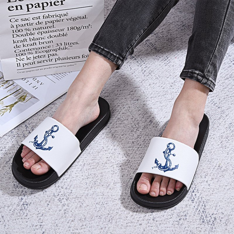 Designer Printed Custom Logo Black White Unisex Casual Outdoor Summer Slides Slippers