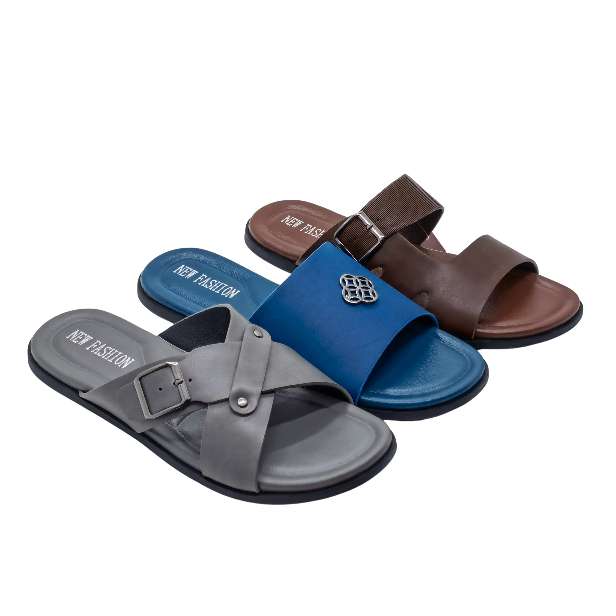 Factory Direct Wholesale Men Flat Sandal Man Pu Leather Men Slides Slipper