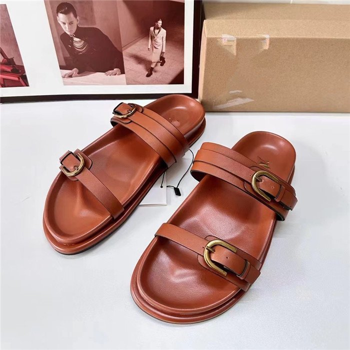 sandales femme plat ZA New 2024 Thick Bottom Women's Shoes One Strap Buckle Metal Open Toe Fashion Sandals Slippers Female