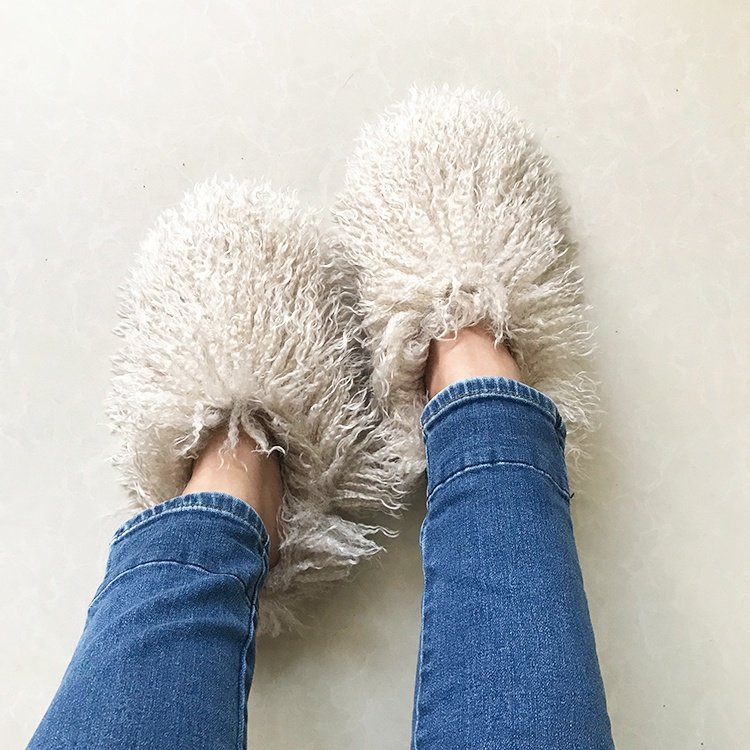 Fashion luxury designer square open toe faux fur Platform pump Wedges kitten heel slides slippers sandal for women