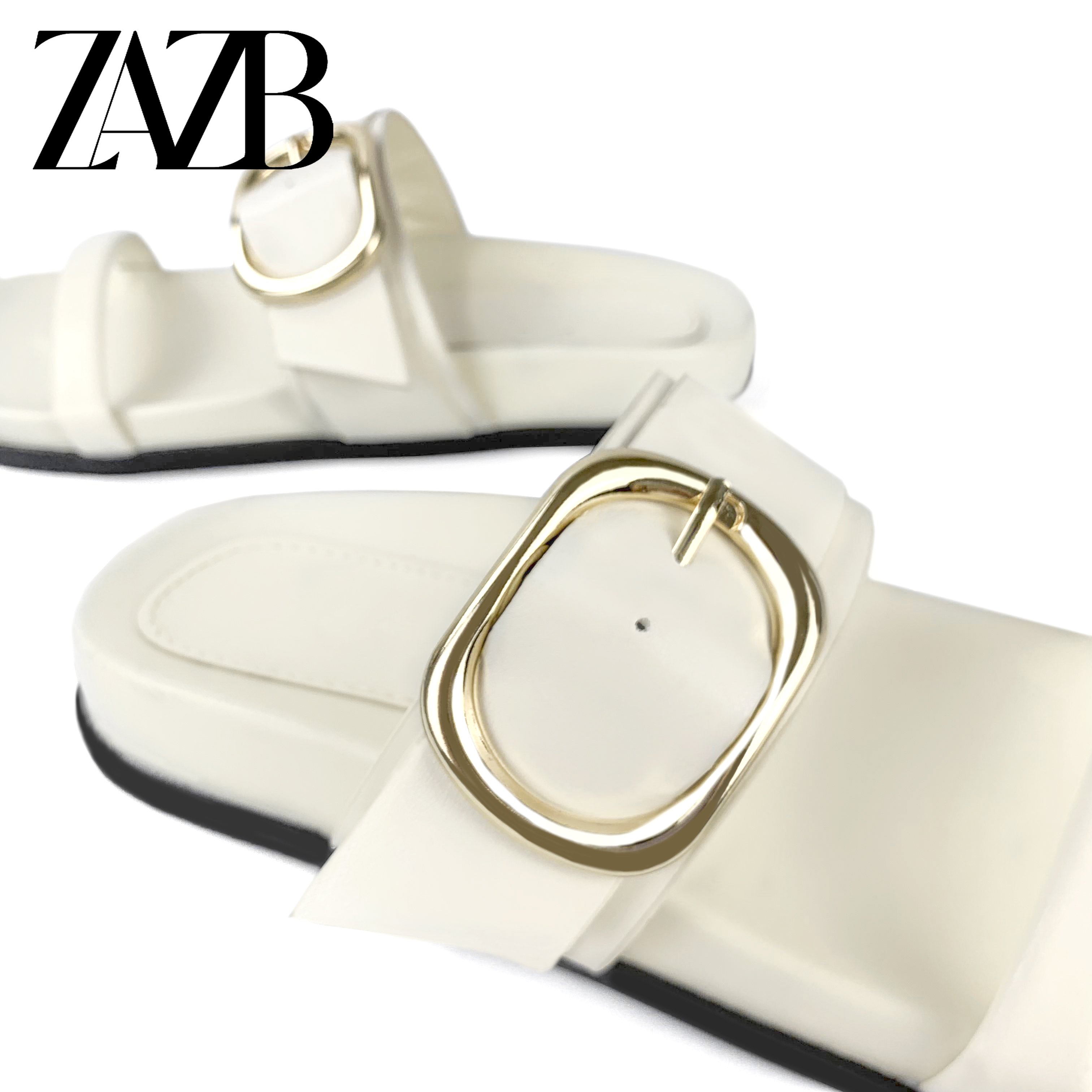 ZAZB brand custom slippers for shoes luxury flat sandals and women ladies mules Belt buckle chaussures pour femmes