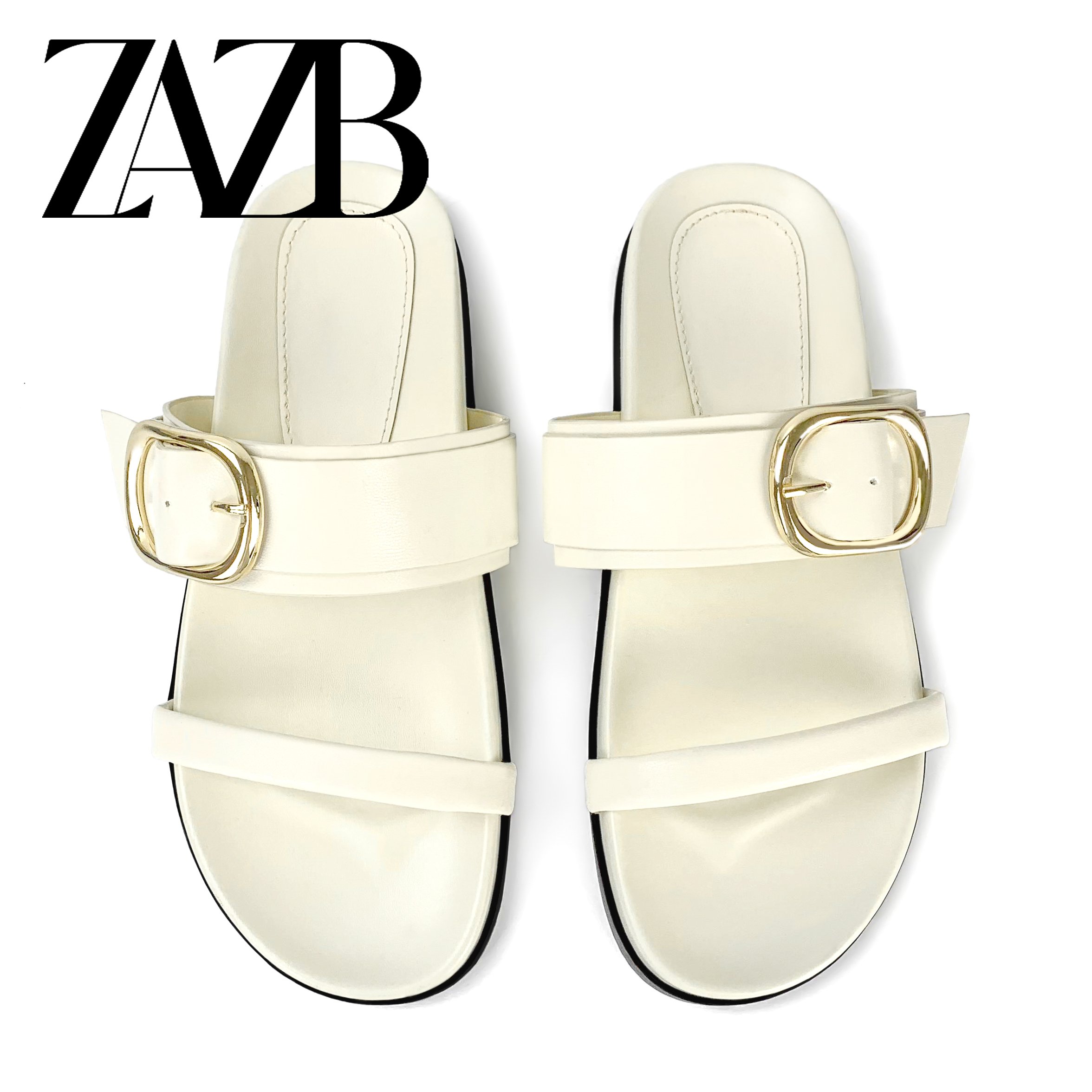 ZAZB brand custom slippers for shoes luxury flat sandals and women ladies mules Belt buckle chaussures pour femmes
