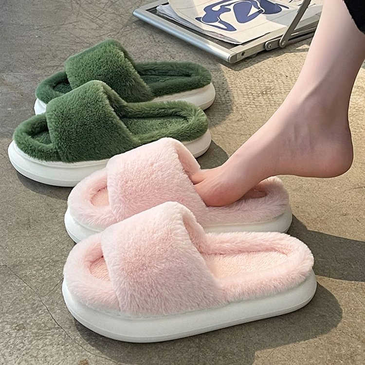 Custom Spring Fashion Thick Platform Fluffy Fuzzy Soft Quilted Puff Fur Slides Slippers for Women