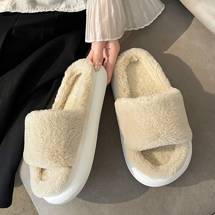 Custom Spring Fashion Thick Platform Fluffy Fuzzy Soft Quilted Puff Fur Slides Slippers for Women