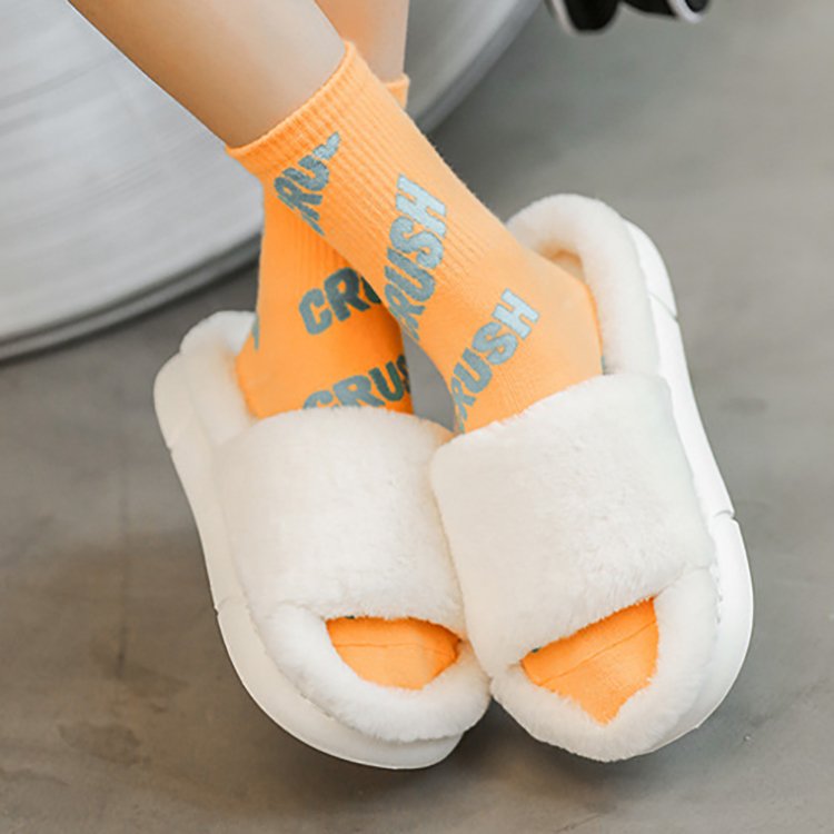 Custom Spring Fashion Thick Platform Fluffy Fuzzy Soft Quilted Puff Fur Slides Slippers for Women
