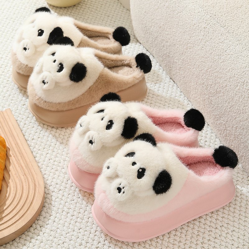 2024 Newest platform ladies rabbit fur indoor bear slippers warm fuzzy slip on shoes women's plush furry house slides slippers
