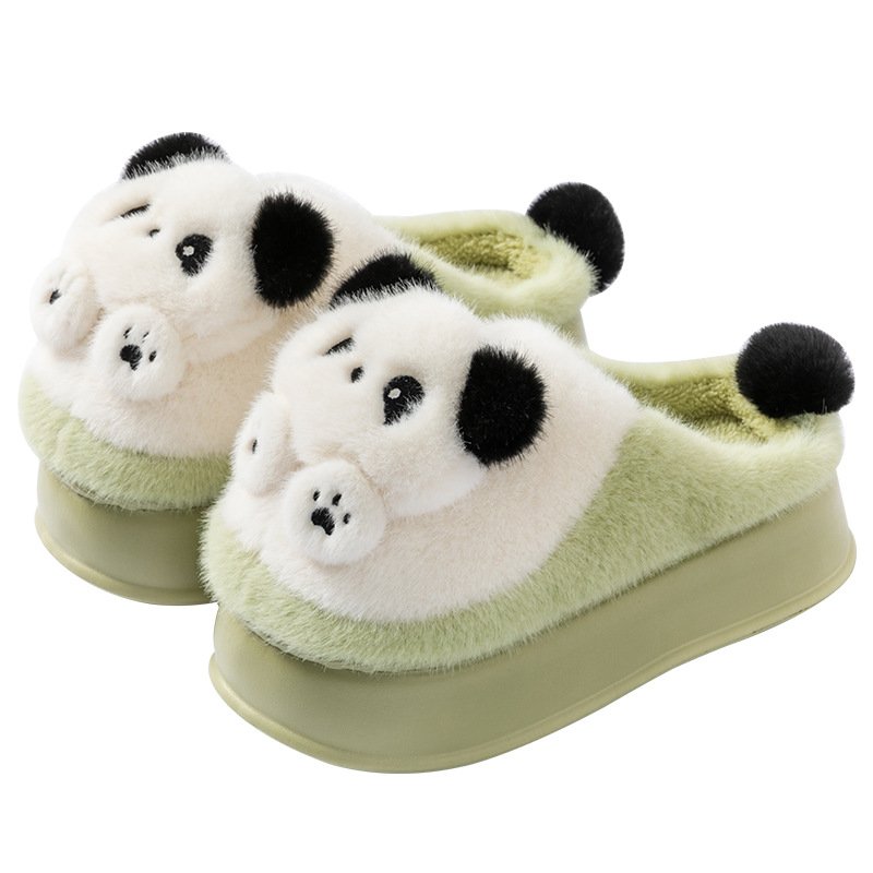 2024 Newest platform ladies rabbit fur indoor bear slippers warm fuzzy slip on shoes women's plush furry house slides slippers