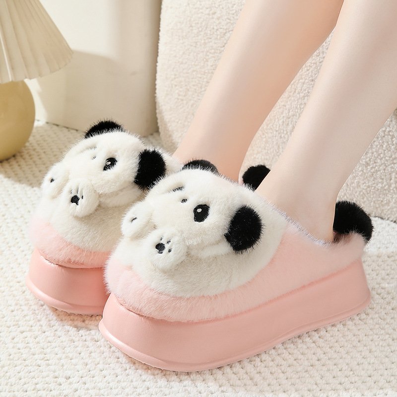 2024 Newest platform ladies rabbit fur indoor bear slippers warm fuzzy slip on shoes women's plush furry house slides slippers