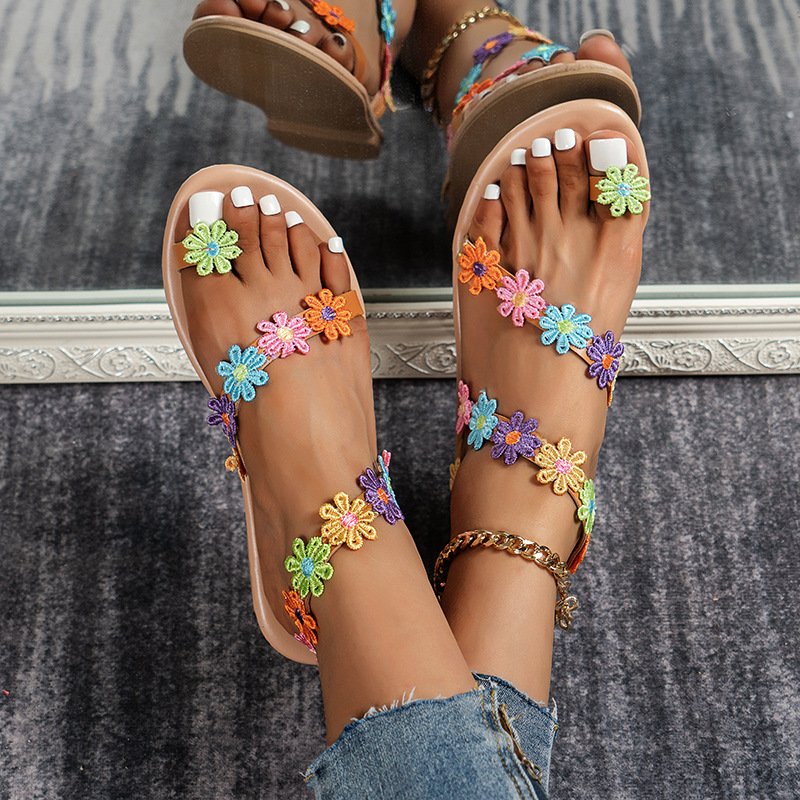 High quality female flower beach slippers summer beach slides flat women flip flop slippers sandals outdoor