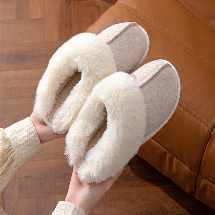 High quality cotton Indoor House Furry Warm Slippers Fashion Faux Fur Winter Shoe Slip On Flats Female Home Slides Plush Slipper