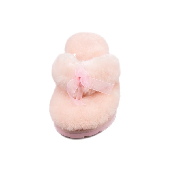 Wholesale ladies fuzzy merino lamb wool flip flops indoor sheepskin slide sandal slippers for women