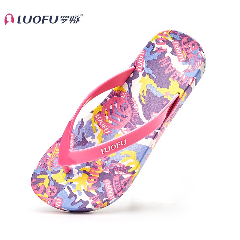 LUOFU pvc summer Stylish digital camouflage printed flip flops sandals for lady