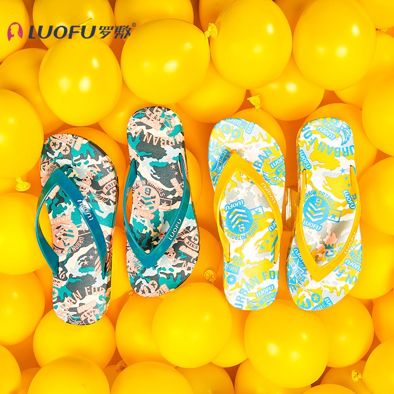 LUOFU pvc summer Stylish digital camouflage printed flip flops sandals for lady