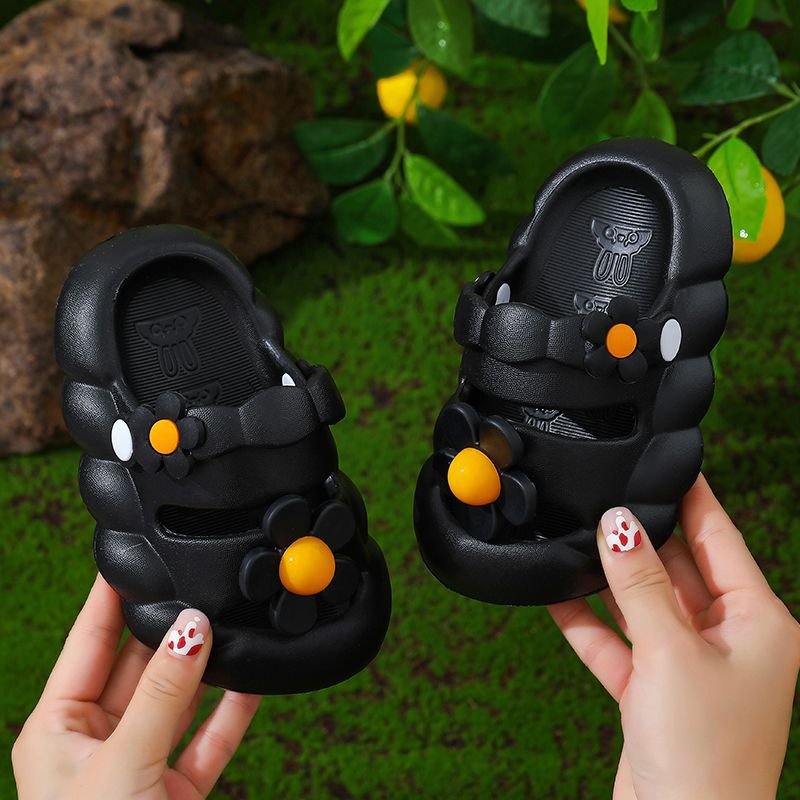 luxury fashion Princess girl baby non-slip shoes black and colorful soft soled family home anti water slippers