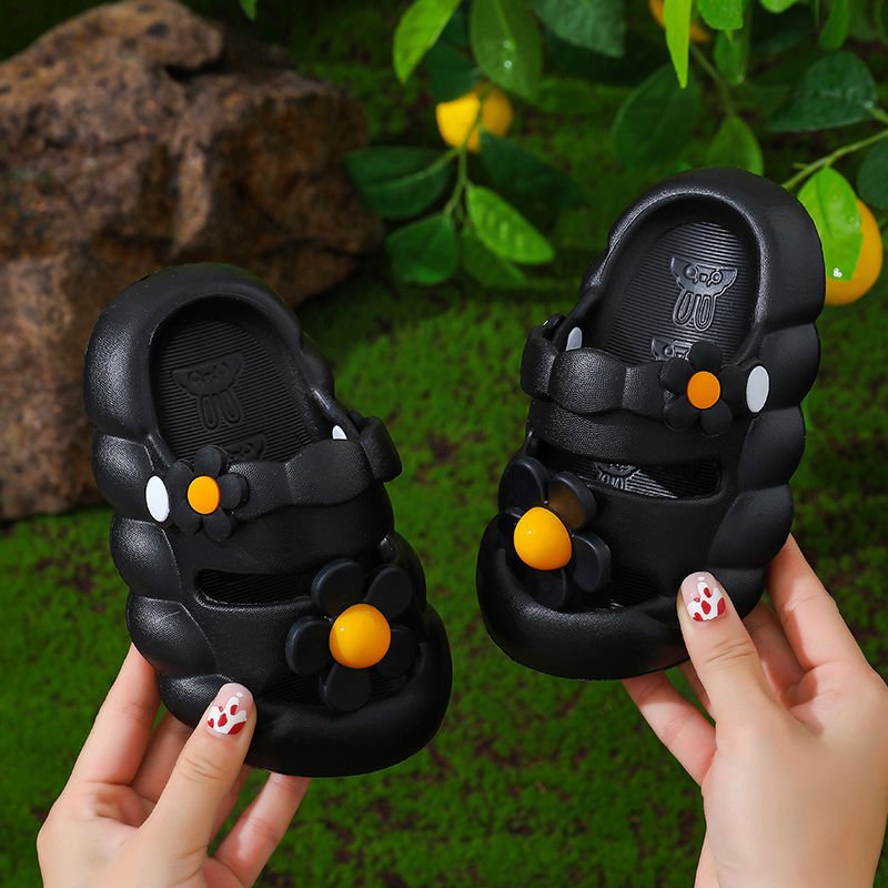 luxury fashion Princess girl baby non-slip shoes black and colorful soft soled family home anti water slippers