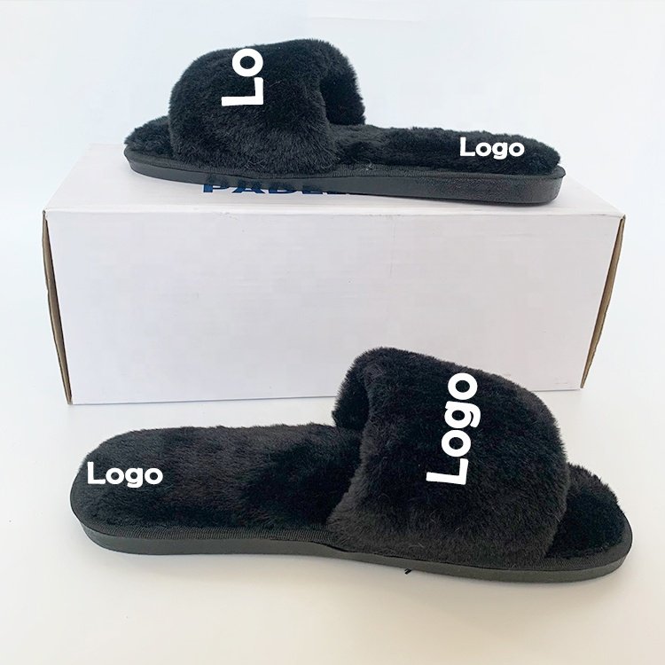 2024 Wholesale New Soft Plush Furry Open Toe Fur Slides Slippers Fuzzy Fluffy House Indoor Slippers For Ladies