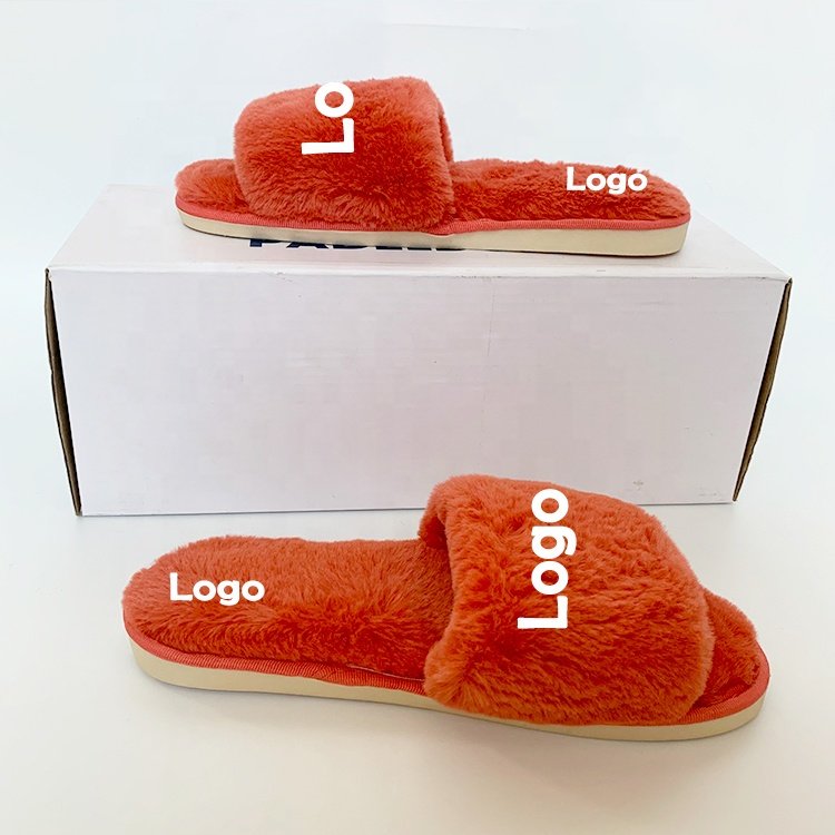2024 Wholesale New Soft Plush Furry Open Toe Fur Slides Slippers Fuzzy Fluffy House Indoor Slippers For Ladies