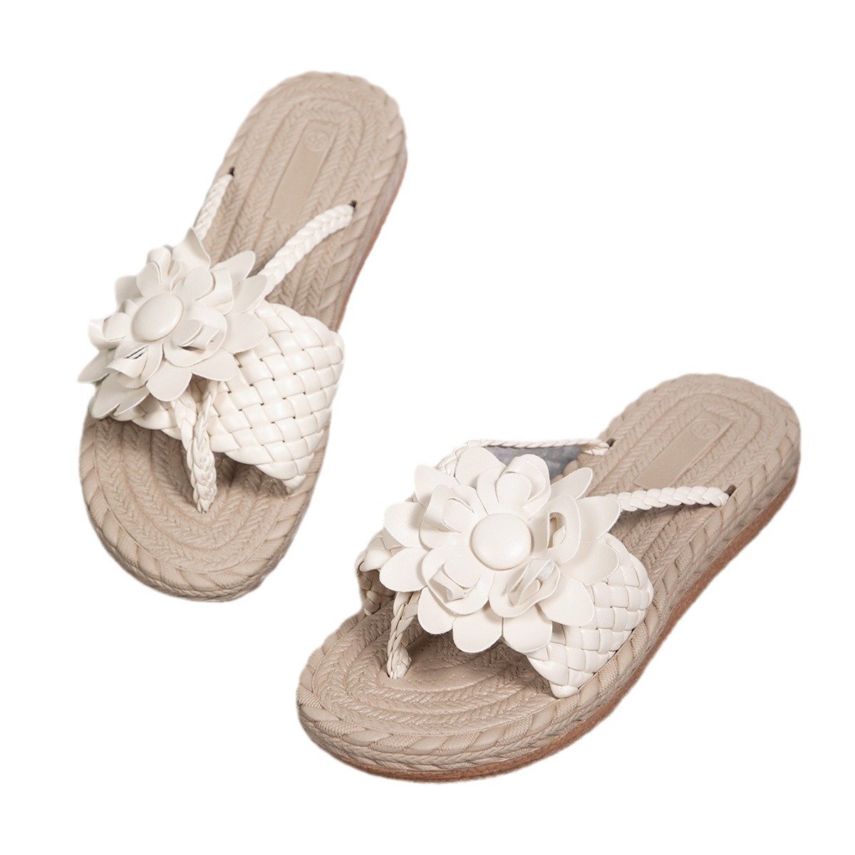 Low Price Flat Toe Flip Flops Design Plus Size Weave Flower Women's Casual Dress Sandals Fashionable Outdoor Slippers Wholesale