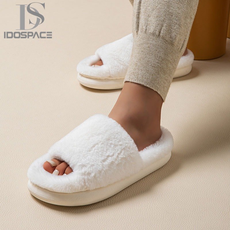 Classic Style Women's Fuzzy Open Toe Bedroom Slippers Outdoor Soft Slide Slippers Pink Slippers Plush Shoes