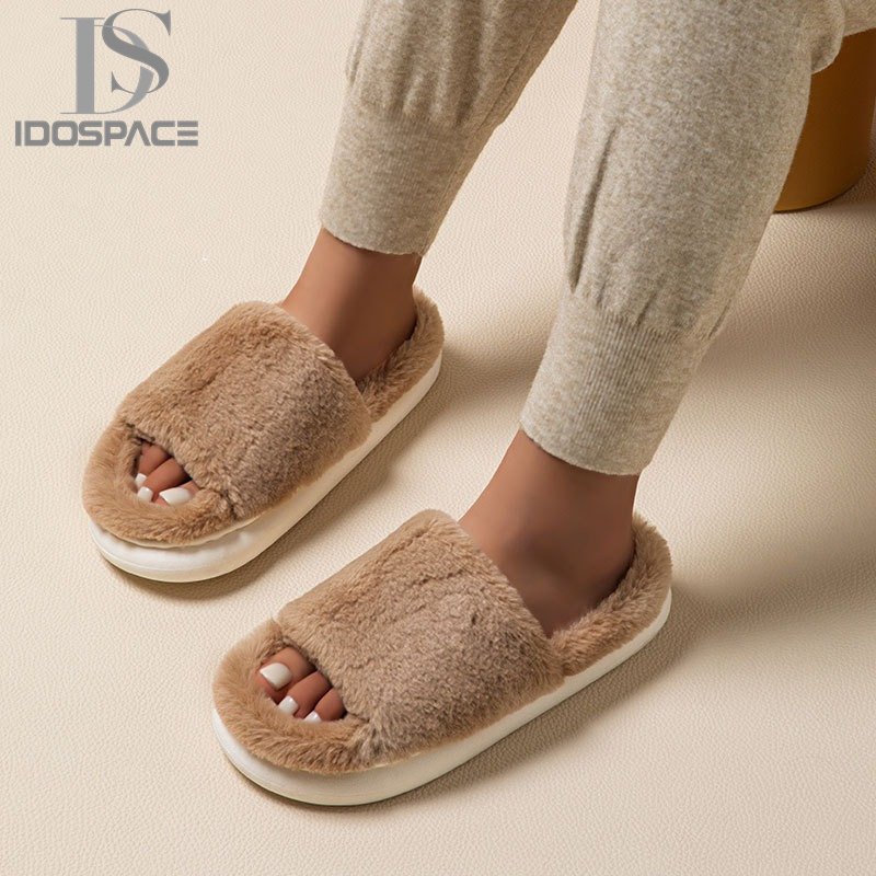 Classic Style Women's Fuzzy Open Toe Bedroom Slippers Outdoor Soft Slide Slippers Pink Slippers Plush Shoes