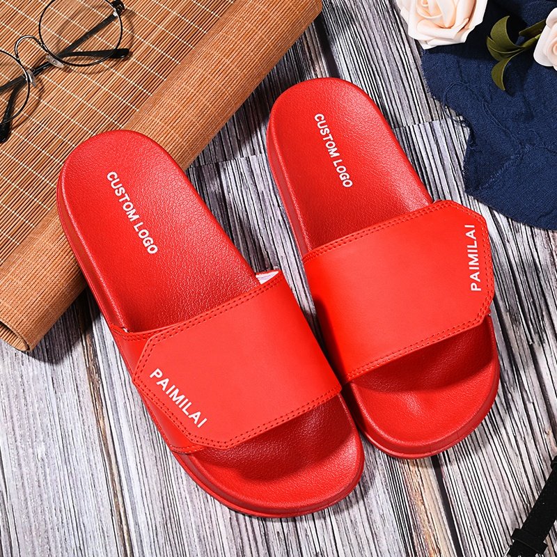 Custom Logo Printing Beach Summer Sandals Hot Unisex PVC Slipper Embossed Men and Women Slide for bathroom