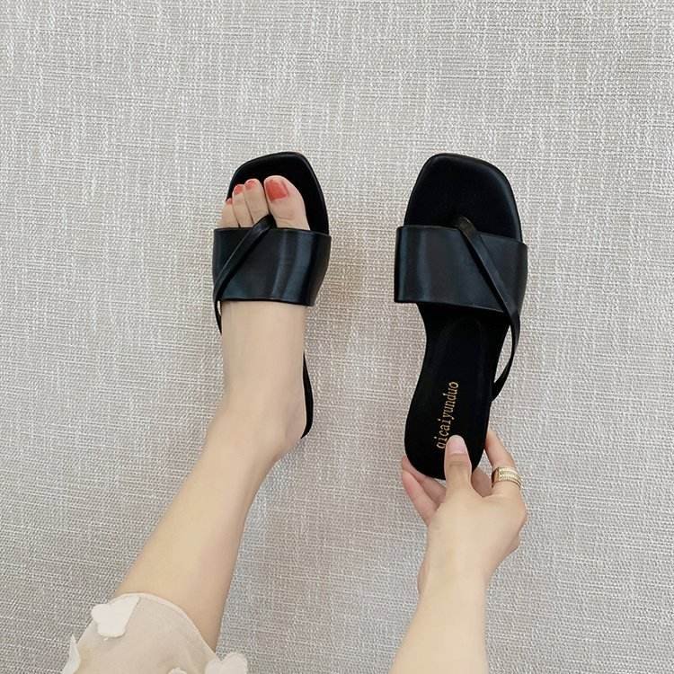 Summer Macaron Color Square Toe Single Strap Desgin Women Flat Sandals PVC Ladies Open Toe Slide Slippers