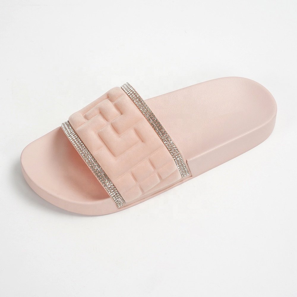CUSTOMIZED LADY FLAT SANDALS SHINING RHINESTONE SLIPPERS HOTEL SHOES COMFORTABLE SLIDES SLIPPERS