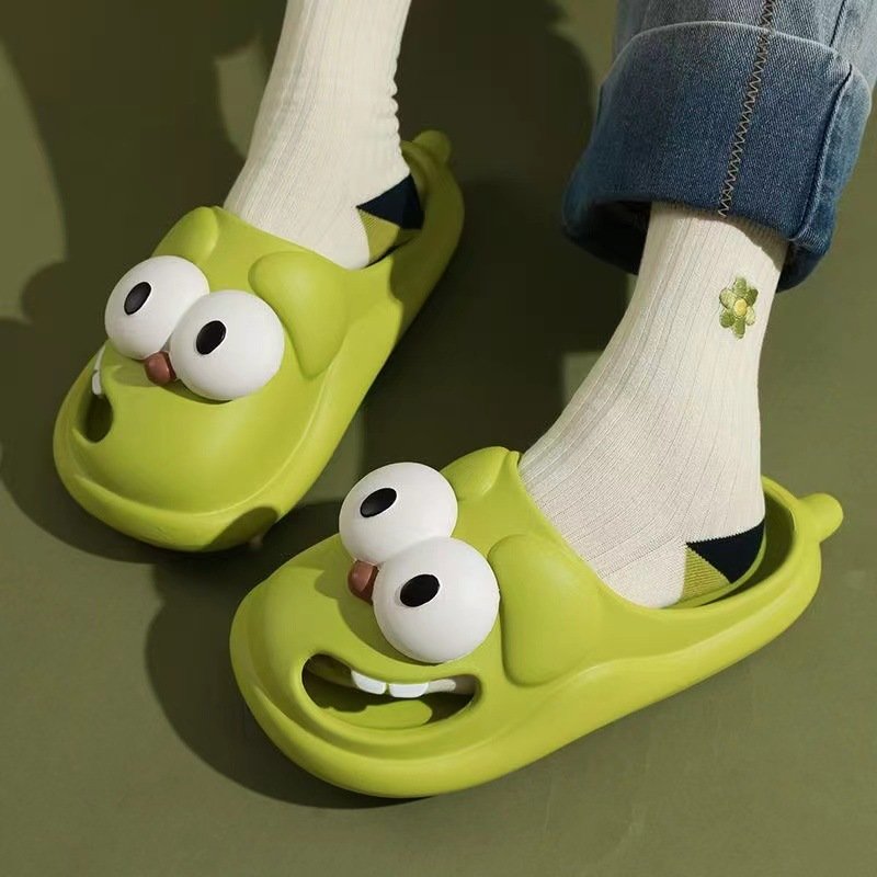 Big-eyed Dog Slippers Women Summer Cute Cartoon Slides Home Non-slip Beach PVC Shoes