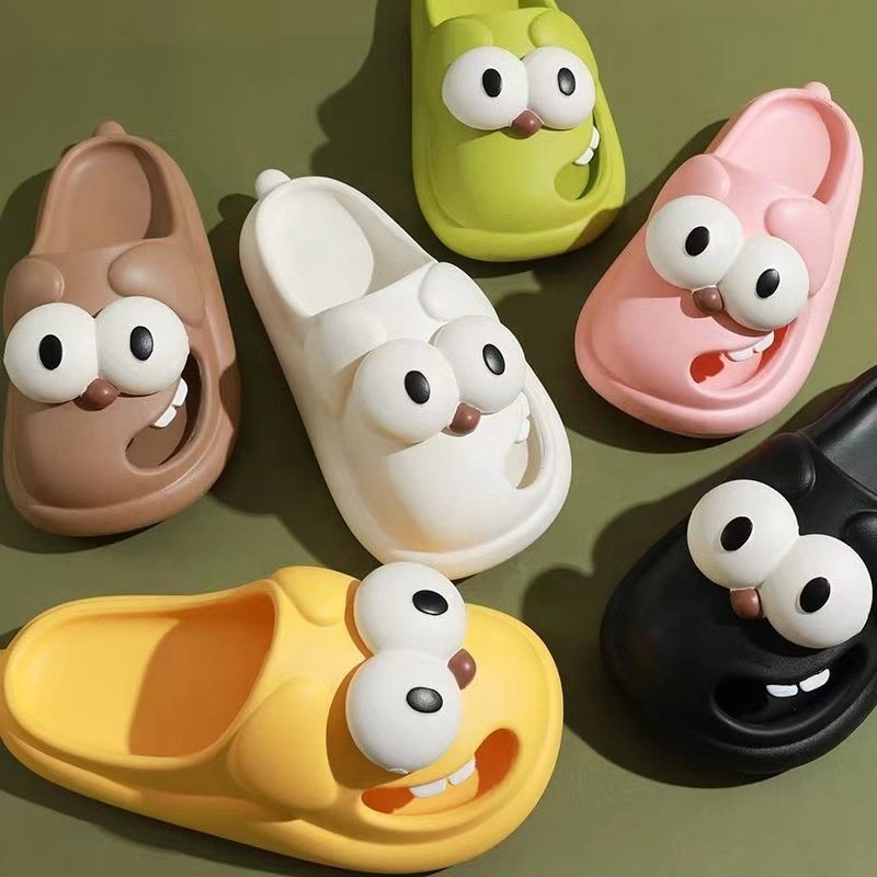 Big-eyed Dog Slippers Women Summer Cute Cartoon Slides Home Non-slip Beach PVC Shoes