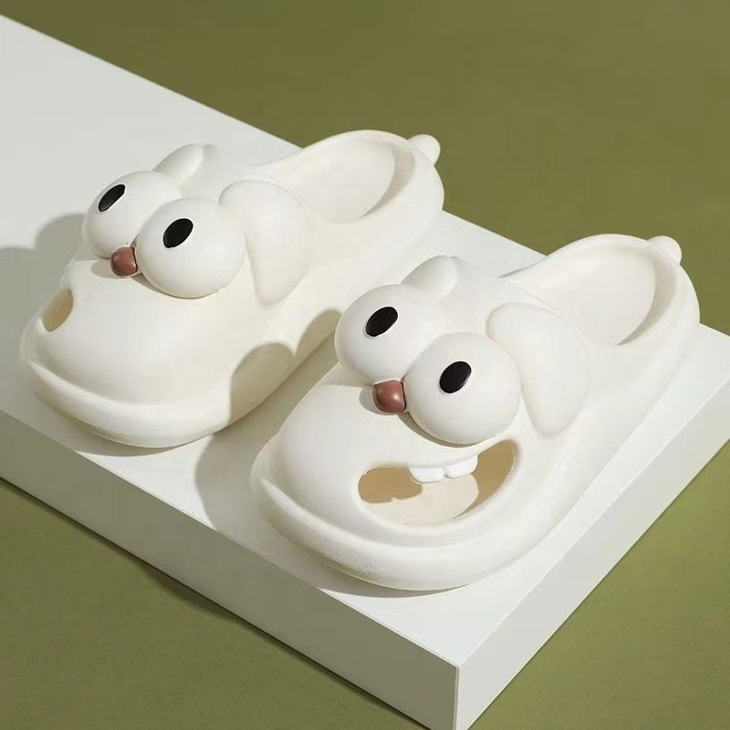 Big-eyed Dog Slippers Women Summer Cute Cartoon Slides Home Non-slip Beach PVC Shoes