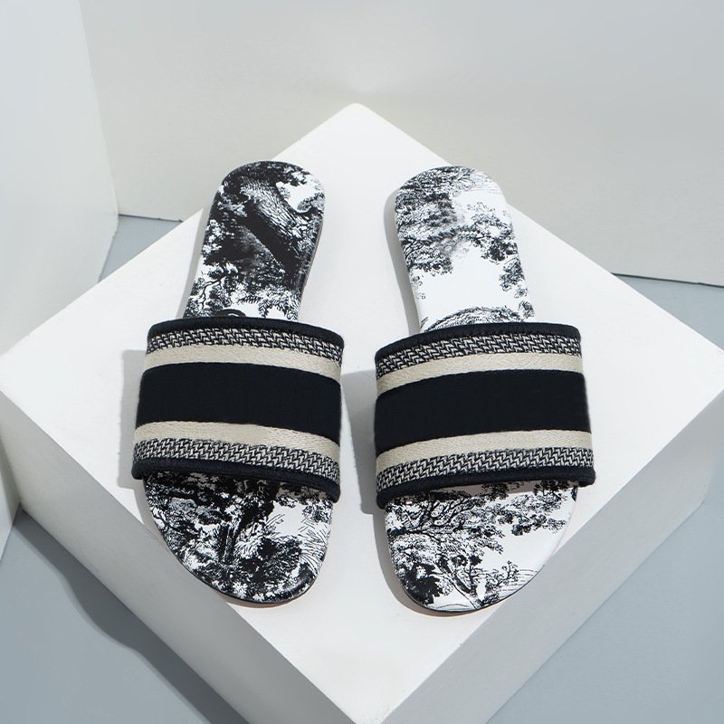 Wholesale Custom Summer Platform Printed Slides Slippers Chic Sandales Shoes Pour Femme 2024 Flat Sandals for women and ladies