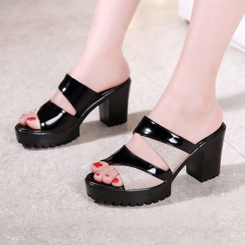 2024 new summer fashion ladies heel wedges slides womens flip flop outside slippers block thick high heel sandals for women
