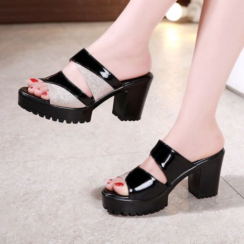2024 new summer fashion ladies heel wedges slides womens flip flop outside slippers block thick high heel sandals for women