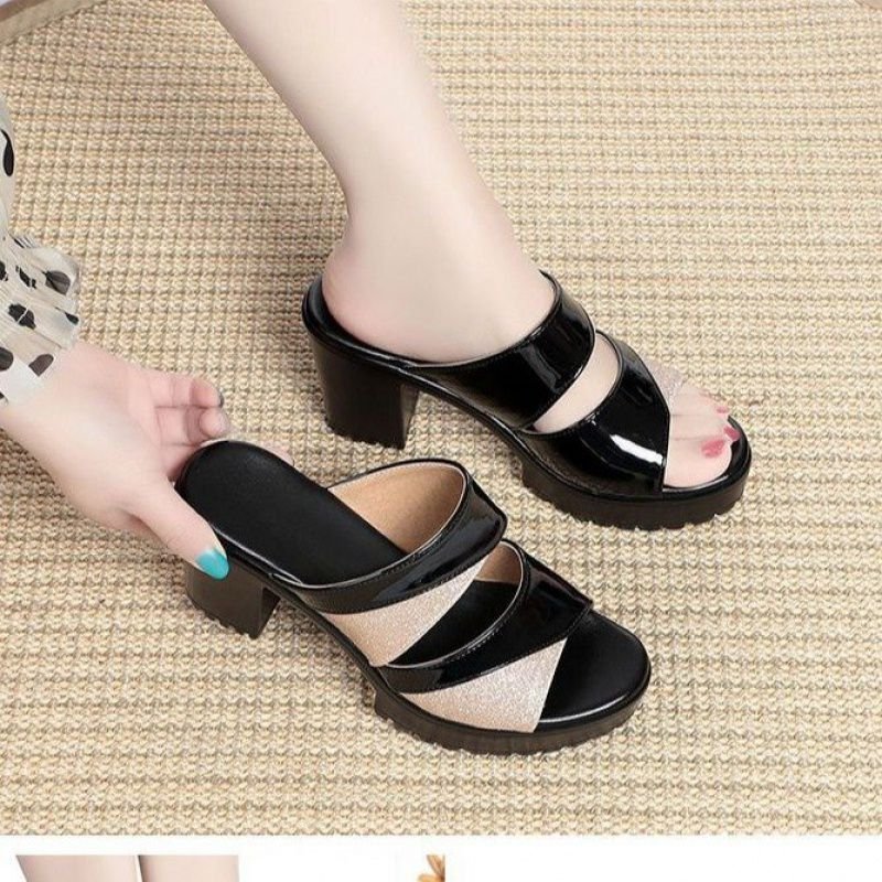 2024 new summer fashion ladies heel wedges slides womens flip flop outside slippers block thick high heel sandals for women