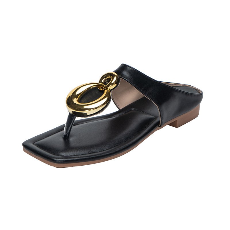 New Casual Slipper With Square Head Ladies Women Beach Flip-Flops Flat Sandals Shoes ladies fashion design slippers