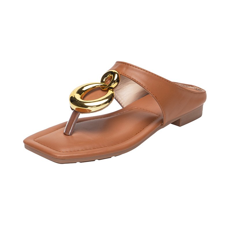 New Casual Slipper With Square Head Ladies Women Beach Flip-Flops Flat Sandals Shoes ladies fashion design slippers