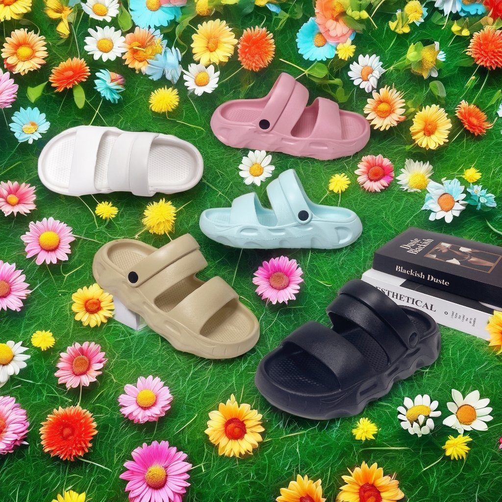 New Trendy EVA Summer Slides Slippers Open Toe Two-Strap Adjustable Platform Sandals Thick Sole Hard-Wearing Beach slippers