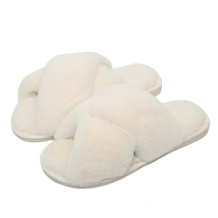 New Fashion Fur Cross Slipper fluffy flip flops Customized For Wedding Bride Warm Plush Indoor Custom Logo Slides House Slippers
