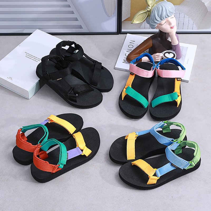 New Summer Breathable Non Slip Lightweight Fashionable Webbing Color Blocked Womens Casual Outdoor Sandals Slides Slippers