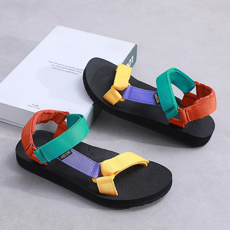 New Summer Breathable Non Slip Lightweight Fashionable Webbing Color Blocked Womens Casual Outdoor Sandals Slides Slippers
