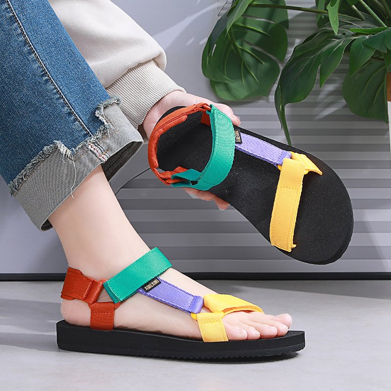 New Summer Breathable Non Slip Lightweight Fashionable Webbing Color Blocked Womens Casual Outdoor Sandals Slides Slippers