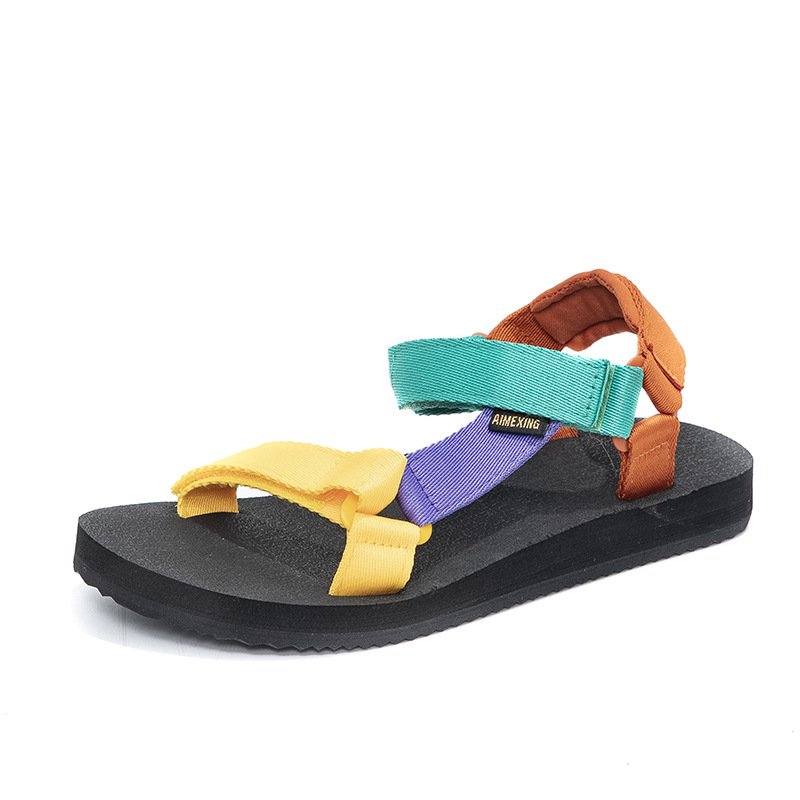 New Summer Breathable Non Slip Lightweight Fashionable Webbing Color Blocked Womens Casual Outdoor Sandals Slides Slippers