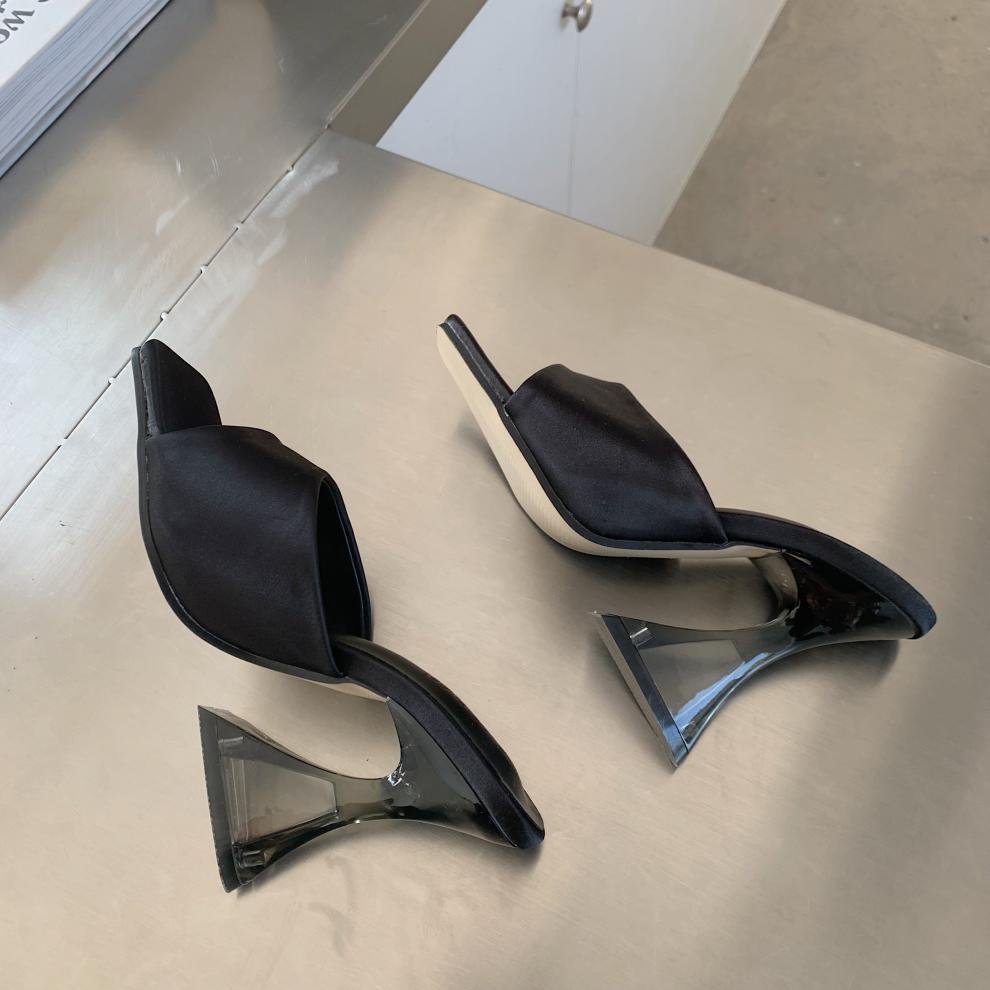 New Arrival Summer Silk Triangle Square Heels heel Slippers designer slippers women famous brands