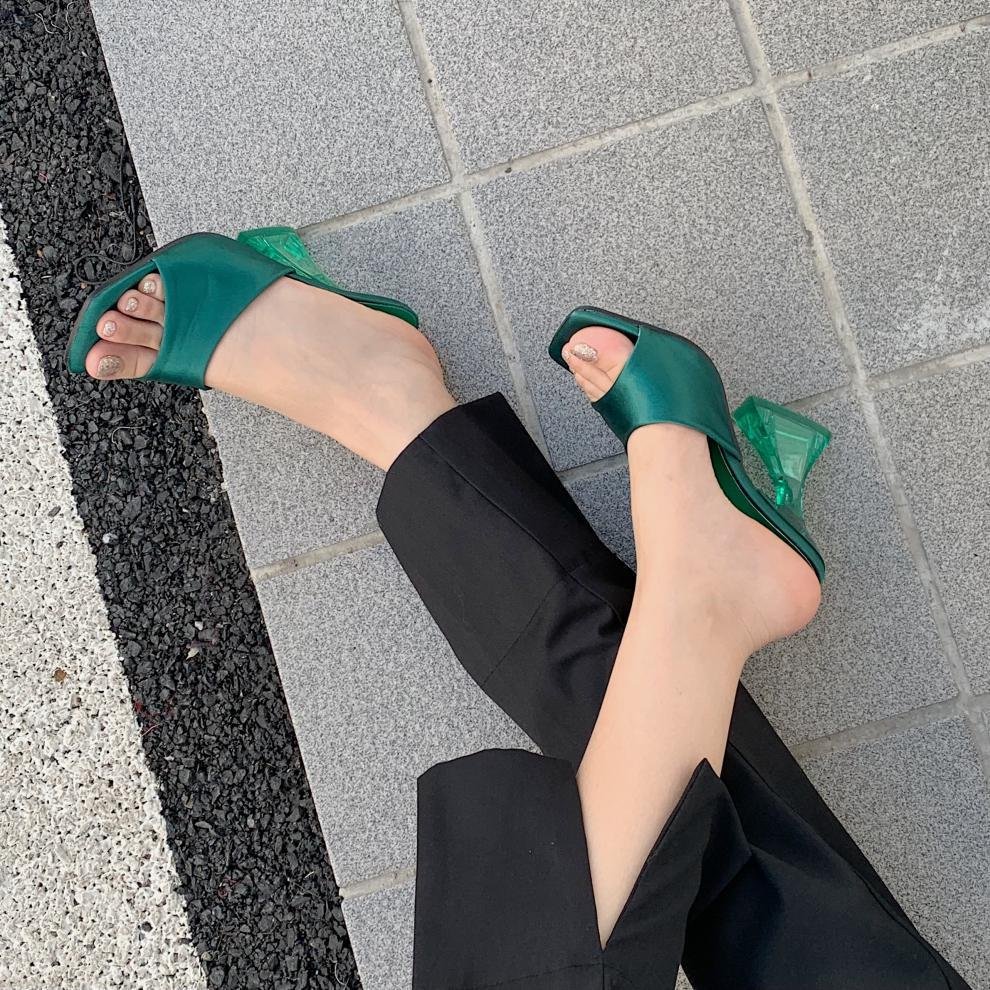 New Arrival Summer Silk Triangle Square Heels heel Slippers designer slippers women famous brands